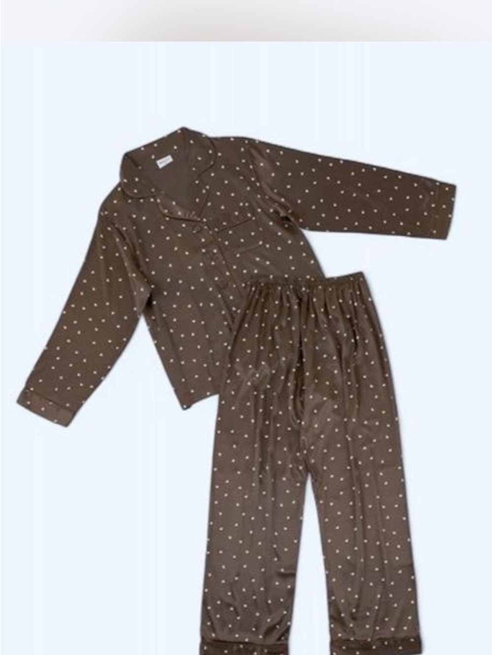 Womens Brown Tiny Heart Polka Dot Long-Sleeve Pajama Set